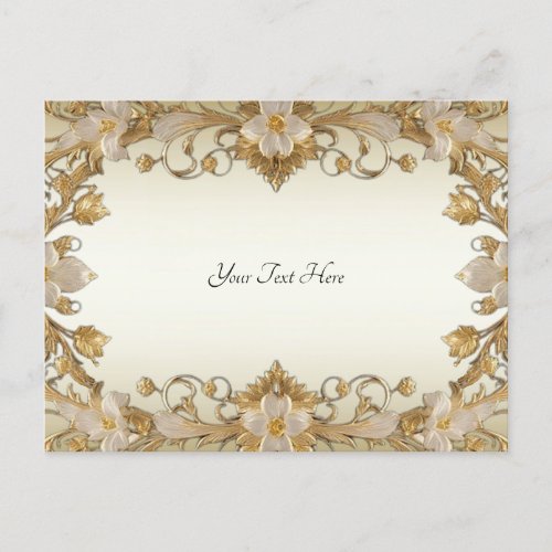 White Flowers Decorative Gold Postcard