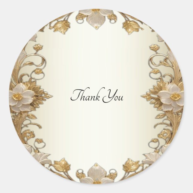 White Flowers Decorative Gold Seal Sticker (Front)
