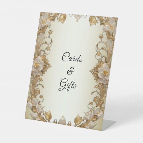 White Flowers Decorative Gold Tabletop Signs