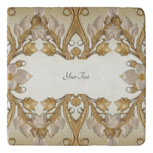 White Flowers Decorative Gold Trivet