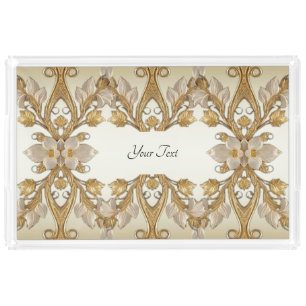 White Flowers Decorative Gold Vanity Tray
