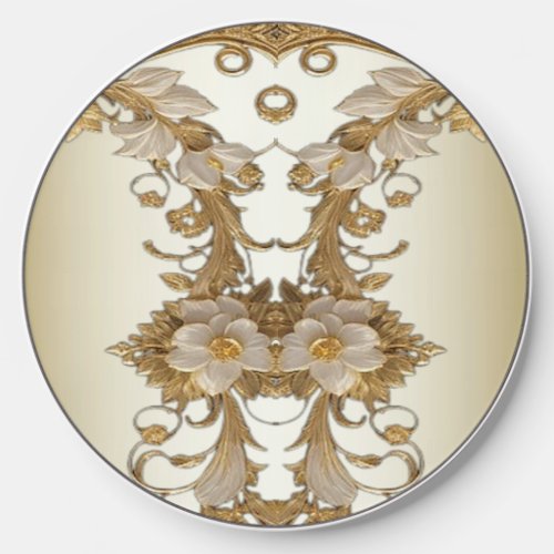 White Flowers Decorative Gold Wireless Charger