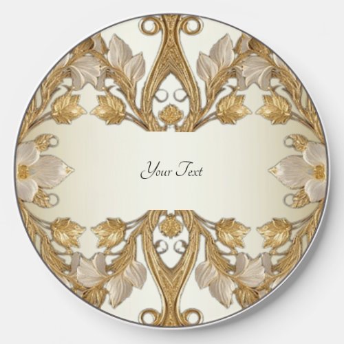 White Flowers Decorative Gold Wireless Charger