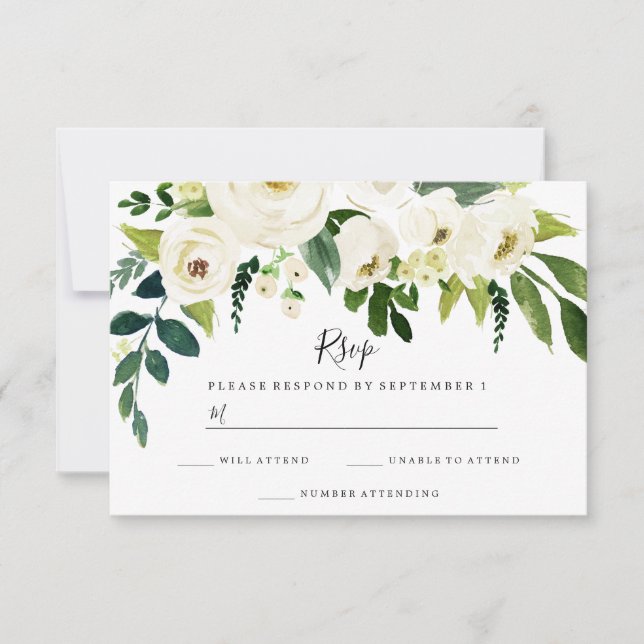 White Flowers Elegant All occasions Wedding RSVP Card (Front)
