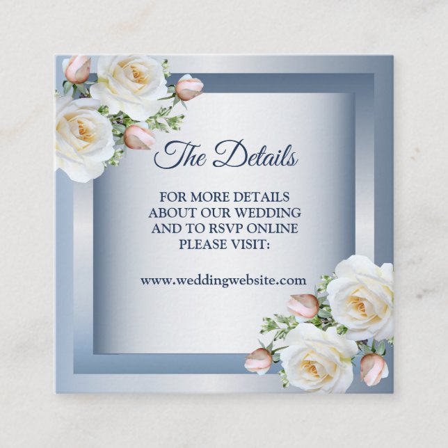 White Flowers Elegant Blue Gray Detail Enclosure Card (Front)