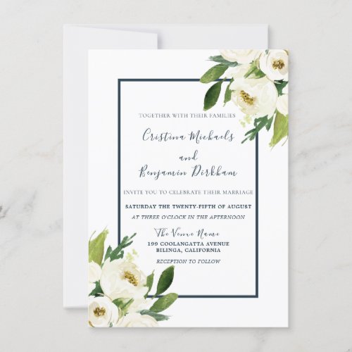 White Flowers Elegant Modern All Seasons Wedding Invitation