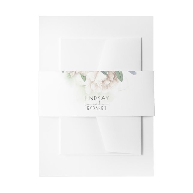 White Flowers Elegant Vintage Wedding Invitation Belly Band (Front Example)