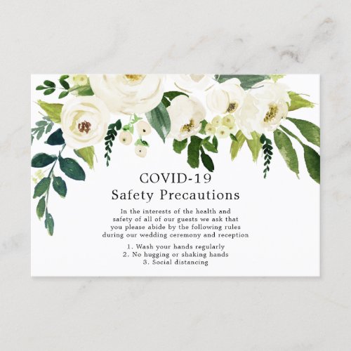 White Flowers Elegant Wedding COVID_19 Safety Enclosure Card