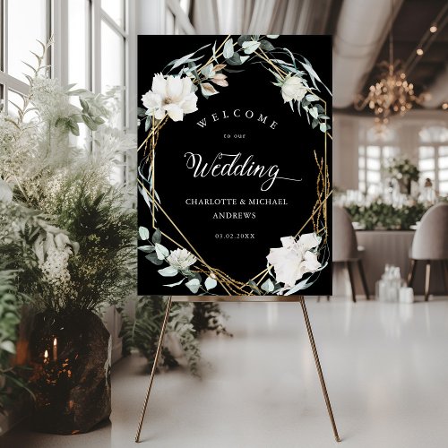 White Flowers Eucalyptus Gold Geometric Wedding  Foam Board