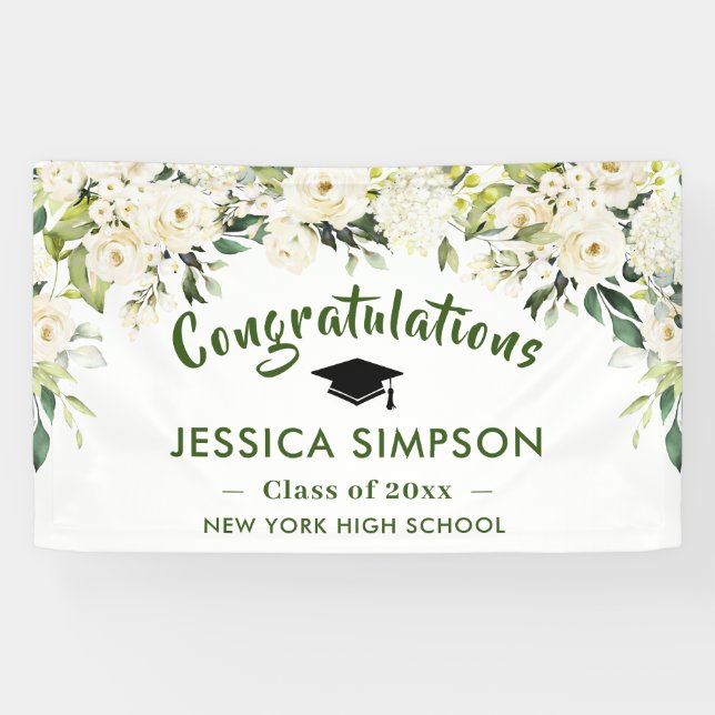 White Flowers Eucalyptus Graduation Class of 2026 Banner (Horizontal)