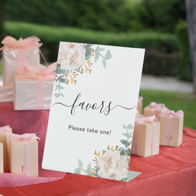 White flowers eucalyptuss favor pedestal sign (Creator Uploaded)