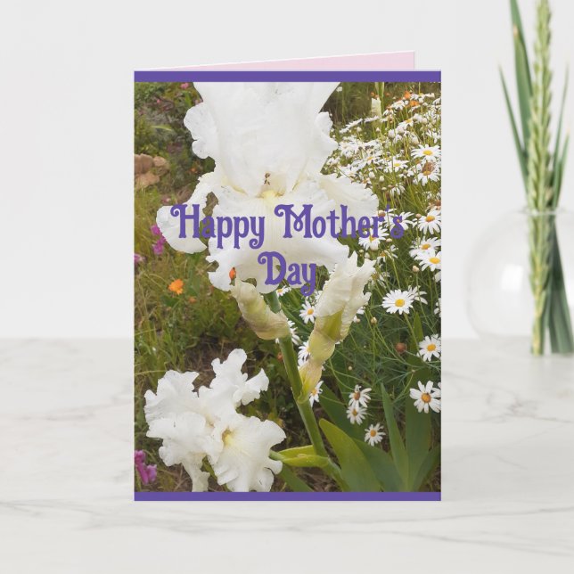 White Flowers Floral Iris Irises Mothers Day Card (Front)