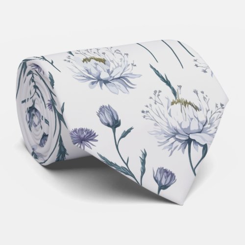 White Flowers Floral Seamless Pattern  Neck Tie