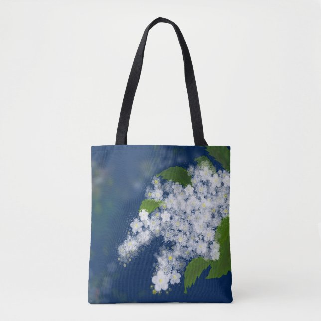 White flowers, floral tote bag (Front)