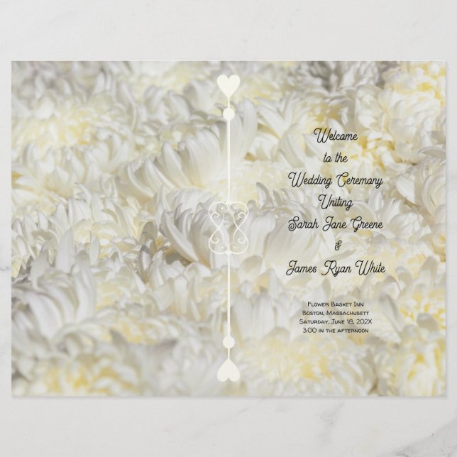 White Flowers Folded Wedding Program template (Back)