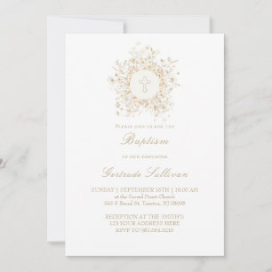 white flowers frame Baptism Invitation