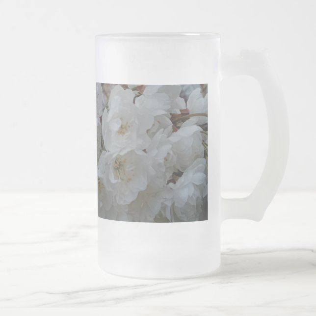 White flowers frosted glass beer mug (Right)
