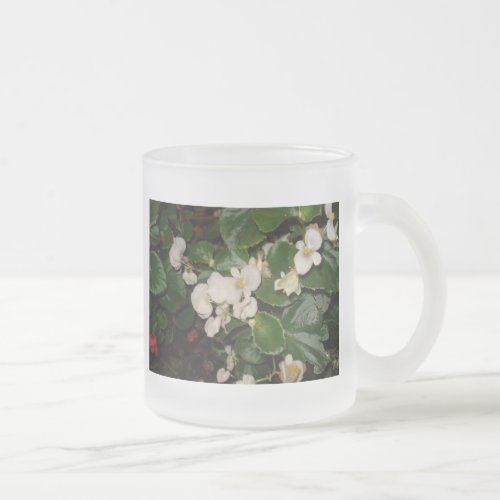 White Flowers Frosted Glass Coffee Mug