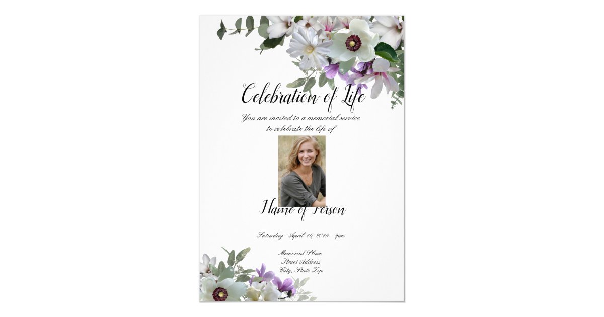 White Flowers Funeral Announcement Invitation Zazzle Com