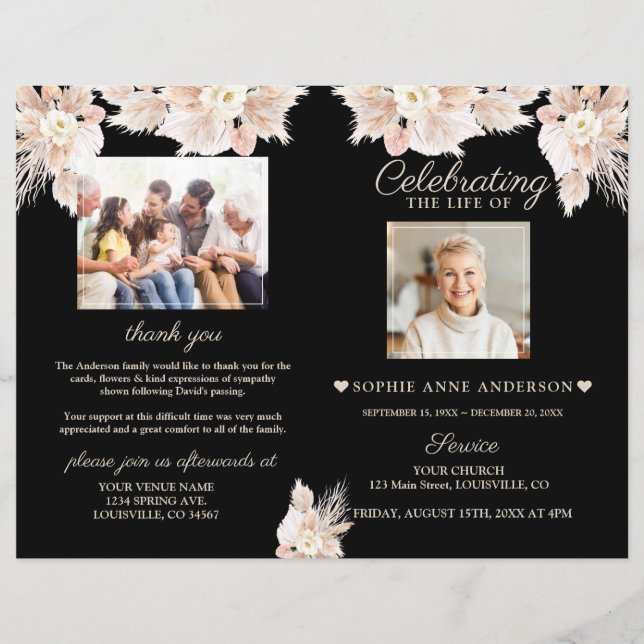 White Flowers Funeral Service Photo Program (Front)