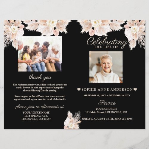 White Flowers Funeral Service Photo Program