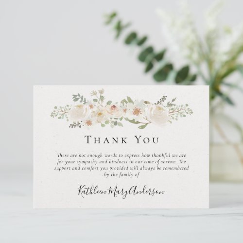 White Flowers Funeral Sympathy Floral Thank You Card