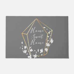 White Flowers & Geometric Prism Modern Doormat