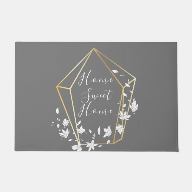 White Flowers & Geometric Prism Modern  Doormat (Front)