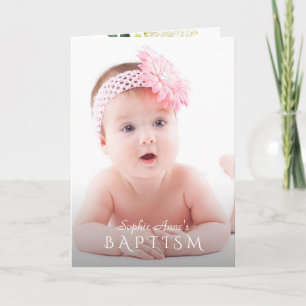 White Flowers Girl Photo Baptism Christening Invitation