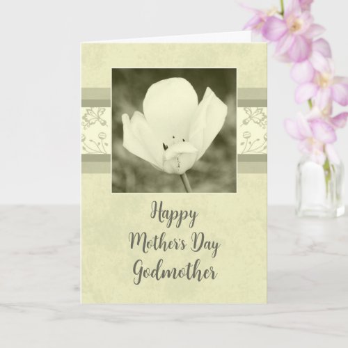 White Flowers Godmother Happy Mothers Day Card