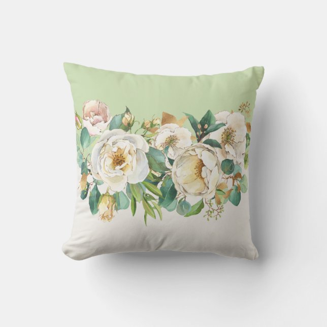 White flowers gold accents throw pillow (Front)