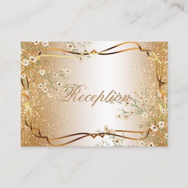White Flowers & Gold Glitter Enclosure Card (Front)