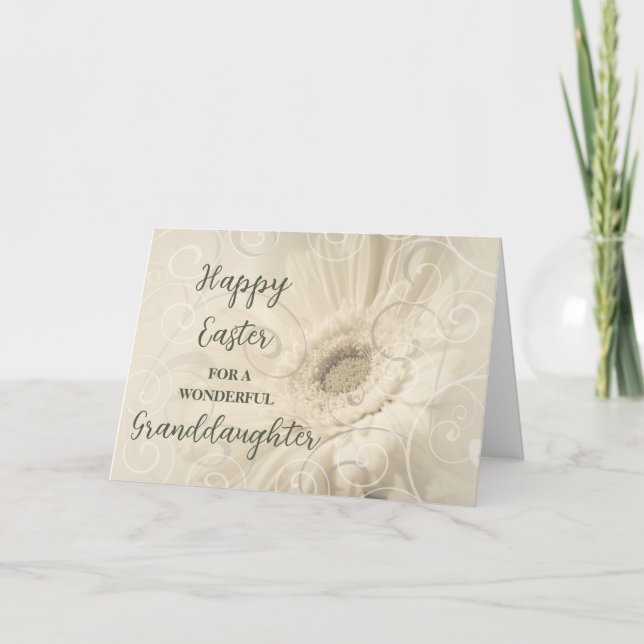 White Flowers Granddaughter Happy Easter Holiday Card (Front)