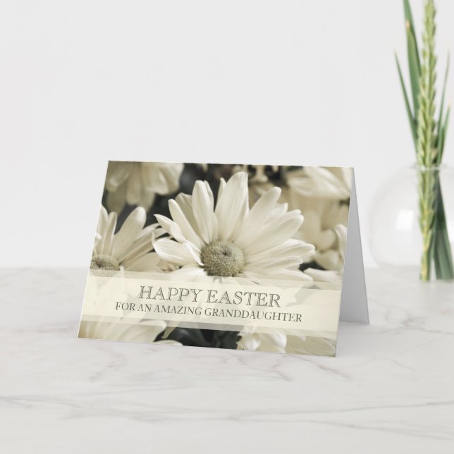 White Flowers Granddaughter Happy Easter Holiday Card (Front)
