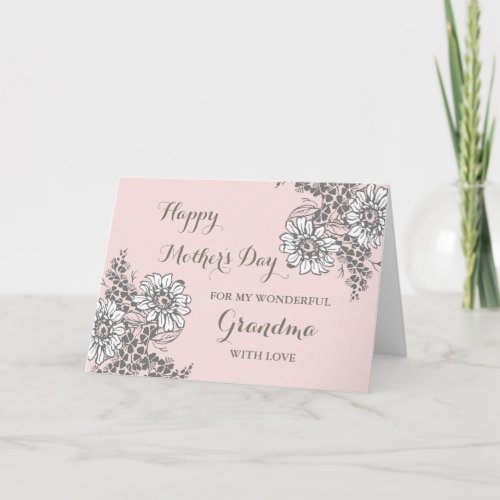 White Flowers Grandma Happy Mothers Day Card
