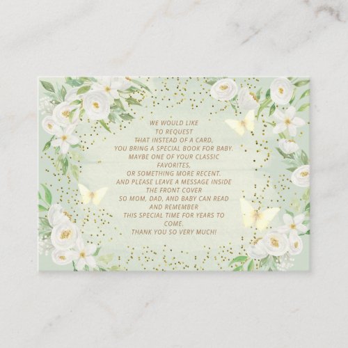 White Flowers Green Backyard Butterfly Books Baby Enclosure Card