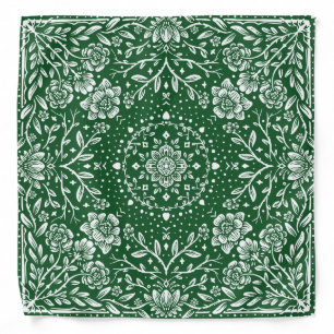 White Flowers Green Bandana