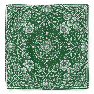 White Flowers Green Bandana
