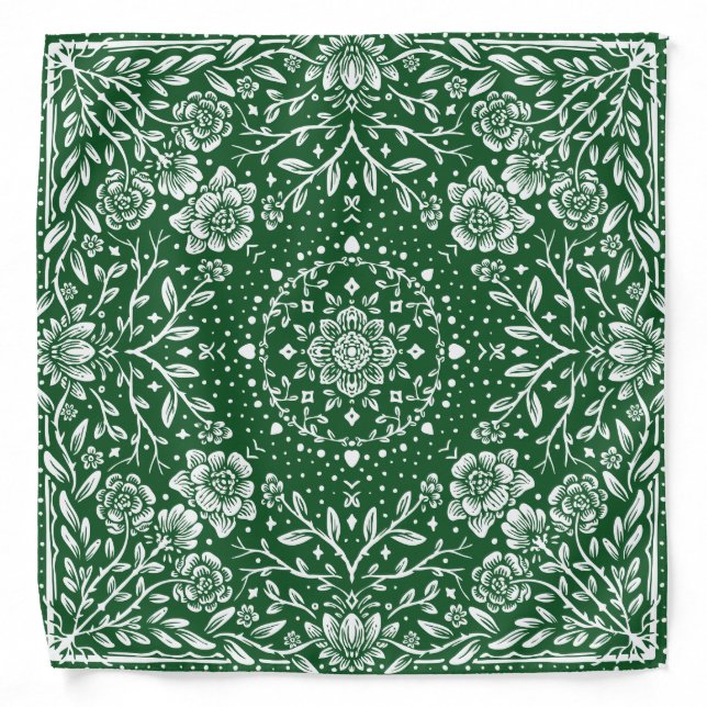 White Flowers Green Bandana (Front)