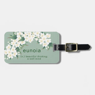 White Flowers Green Cloud Pattern Inspiring Quote Luggage Tag