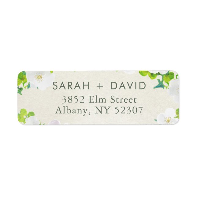 White Flowers Green Leaves Custom Template Label (Front)