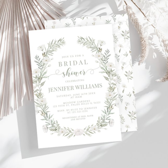 White flowers greenery Bridal Shower Invitation (Creator Uploaded)