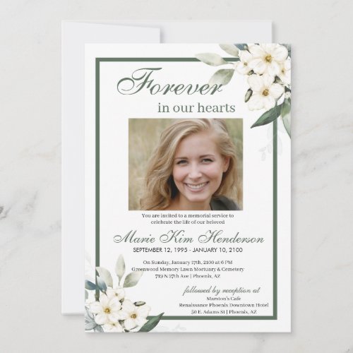 White Flowers Greenery Funeral Memorial Service