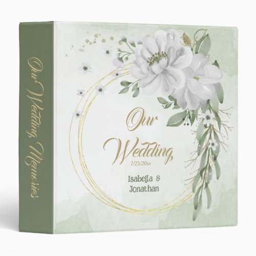 white flowers greenery gold wreath photo album 3 ring binder