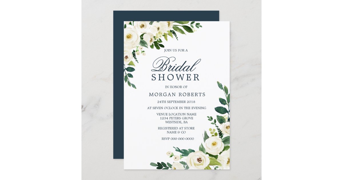 White Flowers Greenery Modern Bridal Shower Invite | Zazzle