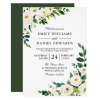 White Flowers Greenery Modern Wedding Invitation