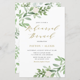 White Flowers Greenery Rehearsal Brunch Invitation