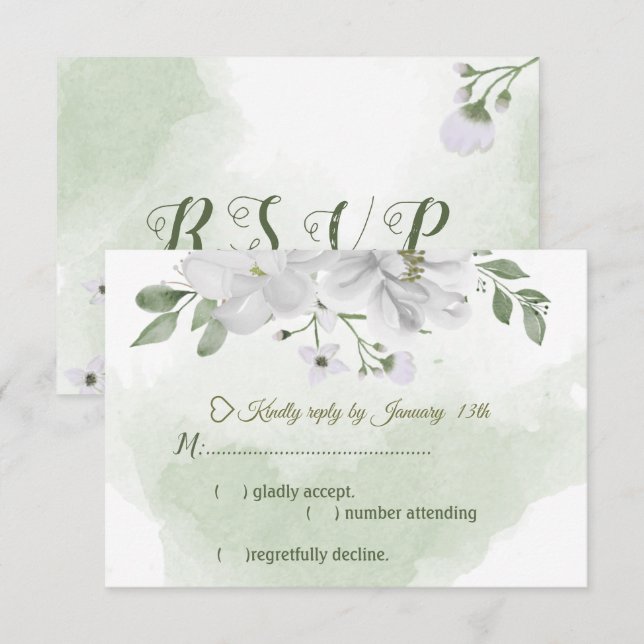 white flowers greenery  RSVP card (Front/Back)