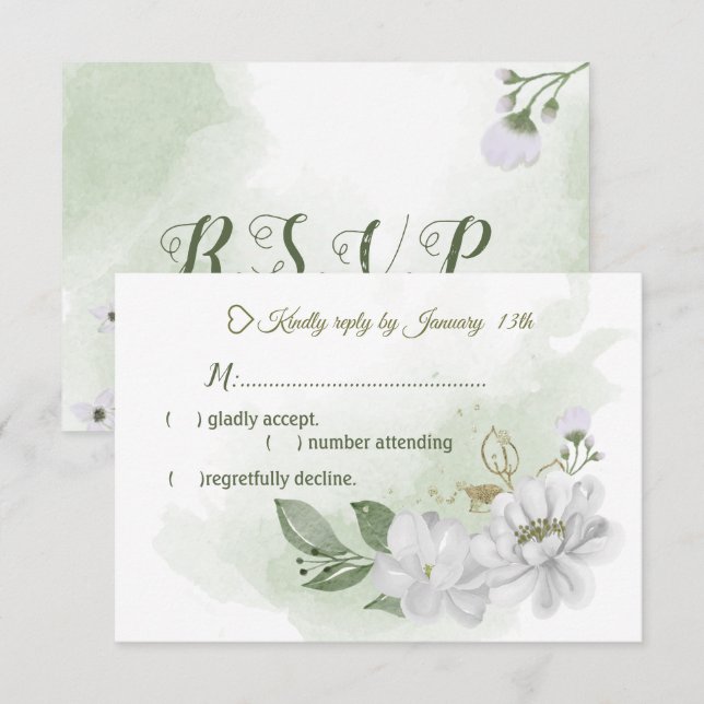 white flowers greenery  RSVP card (Front/Back)