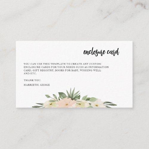White Flowers Greenery Succulent Wedding Enclosure Card